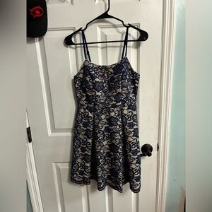 Xtraordinary Navy Lace Overlay Beige Mini Dress
